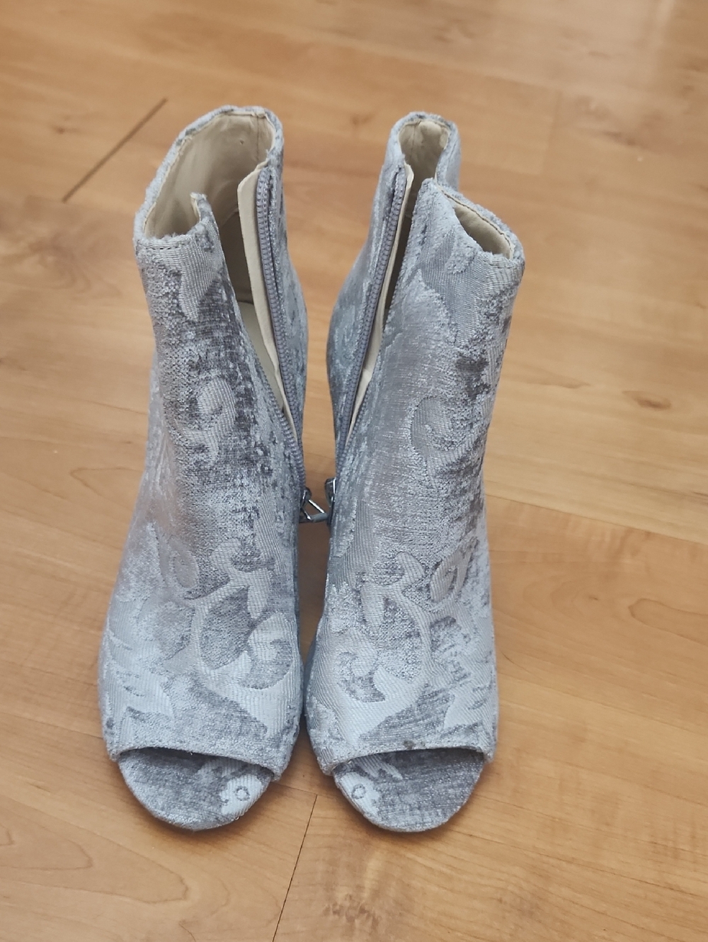 Nine West Silver Floral Jacquard Peep-Toe Booties